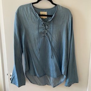 Thread & Supply long sleeve chambray lace up top